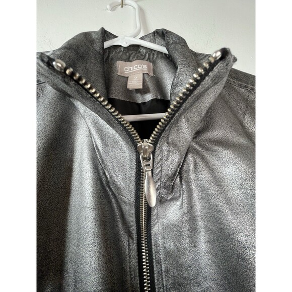 Chicos Silver Metallic Gray sparkle shine vest Blouse Shirt Womens 2 US L (15 - Picture 3 of 7